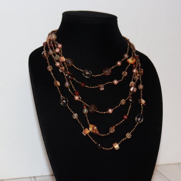 🐚 Layered Glass Beaded Necklace – 16–18.5" – Mixed Beads & Natural Shells  🌈 - Picture 3 of 4